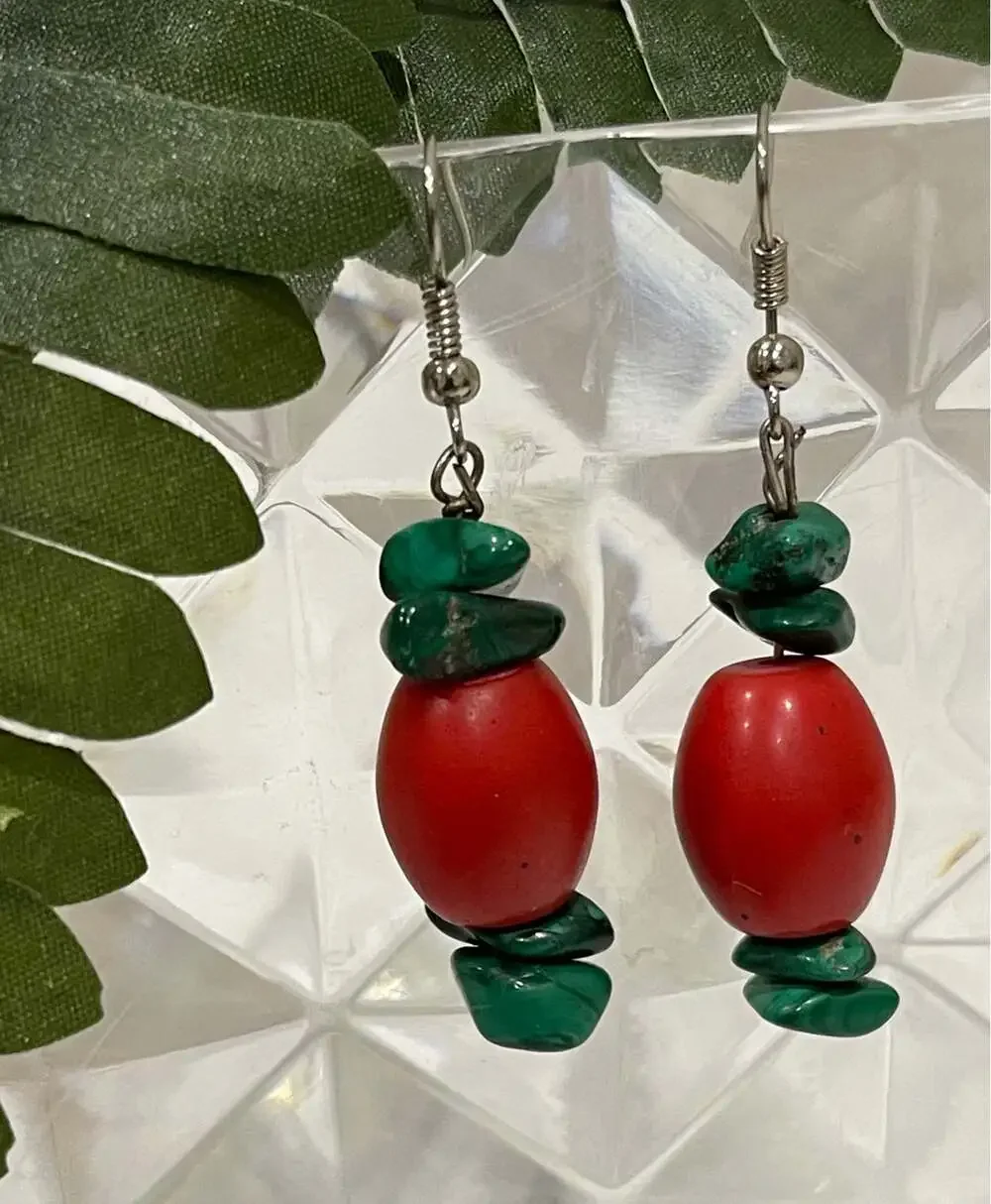 Beautiful Handmade Christmas Earrings Red Green